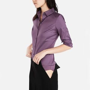 Long Sleeve Button Up Bodysuit - Lavender